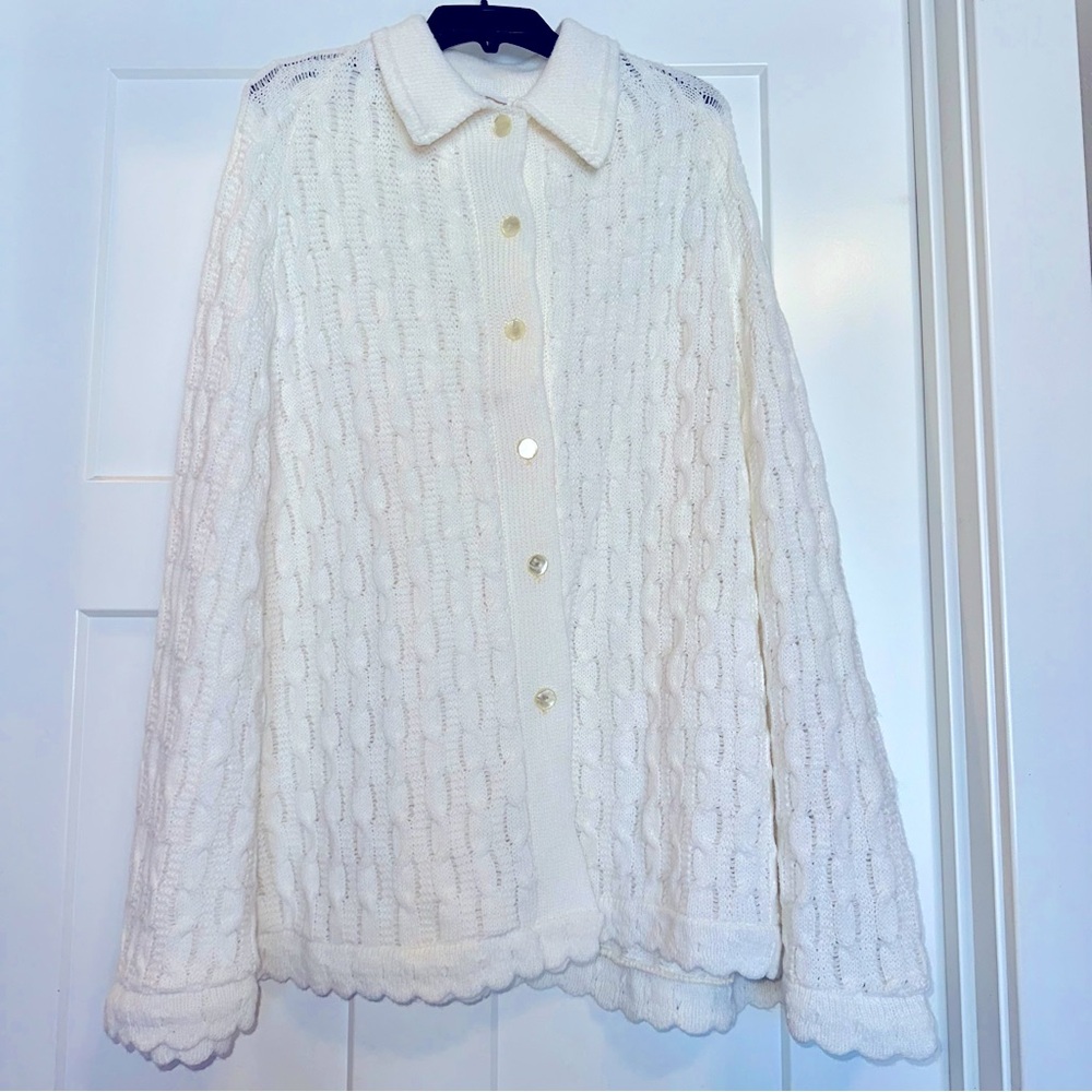 Vtg Sturbridge cable knit poncho sweater Ivory one size